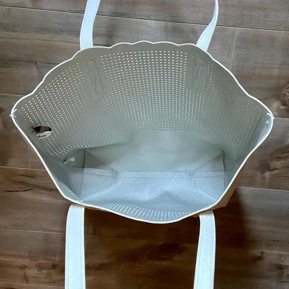 Neiman Marcus White Cut-Out See-Through Design Open Tote in White